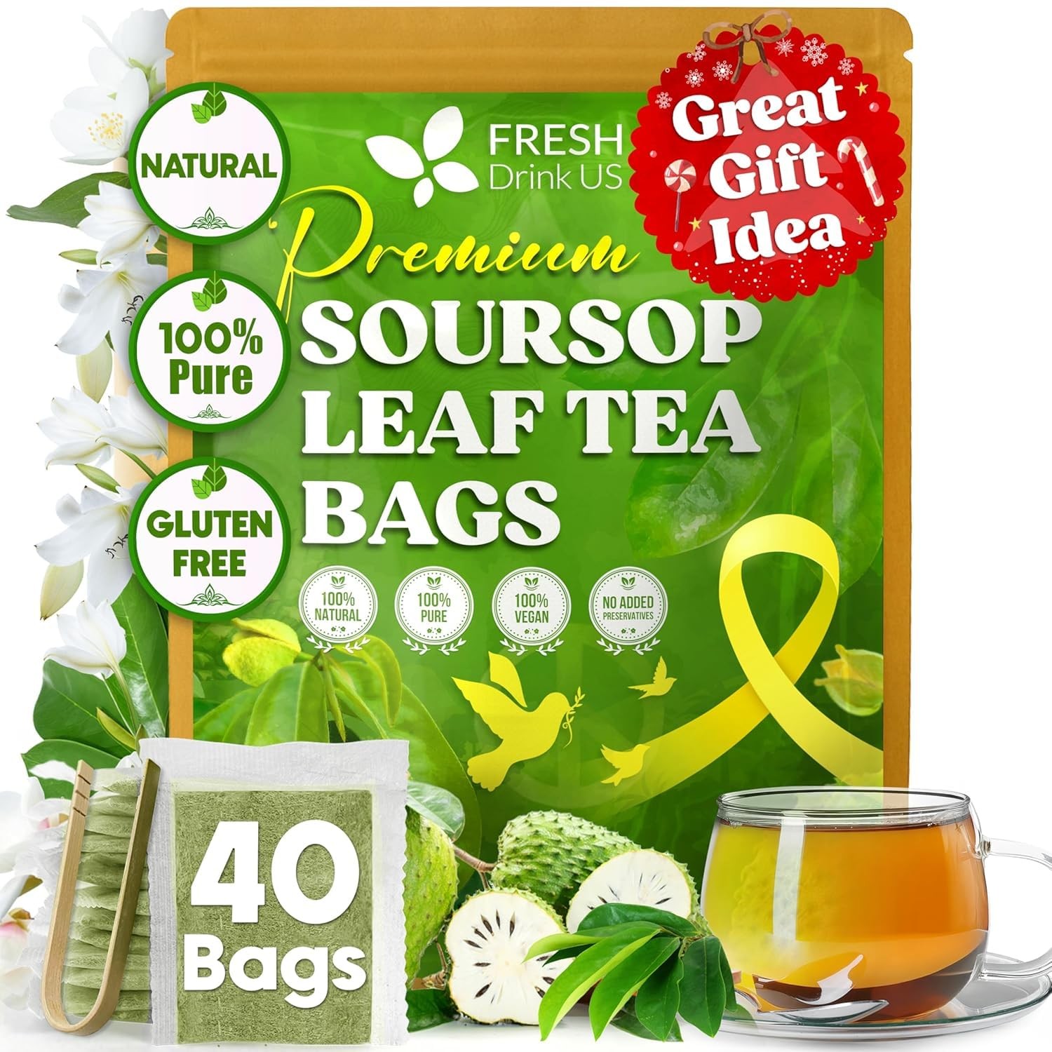 40 Count Soursop Graviola Leaf Tea Bags 100% Natural Pure Herbal Organic Tea