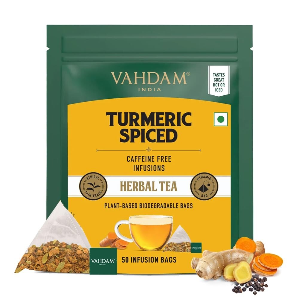 VAHDAM Turmeric Spice Herbal Tea Bags (50 Counts) 100% Pure Herbal Blend