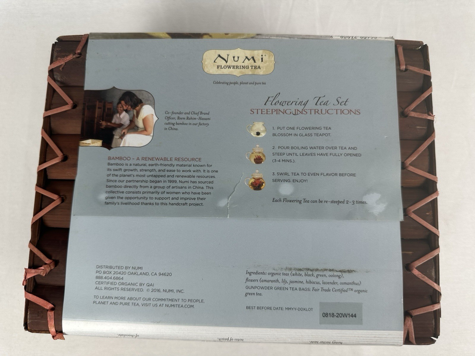 Numi Flowering Tea Glass Teapot in Bamboo Gift Box | New Unopened