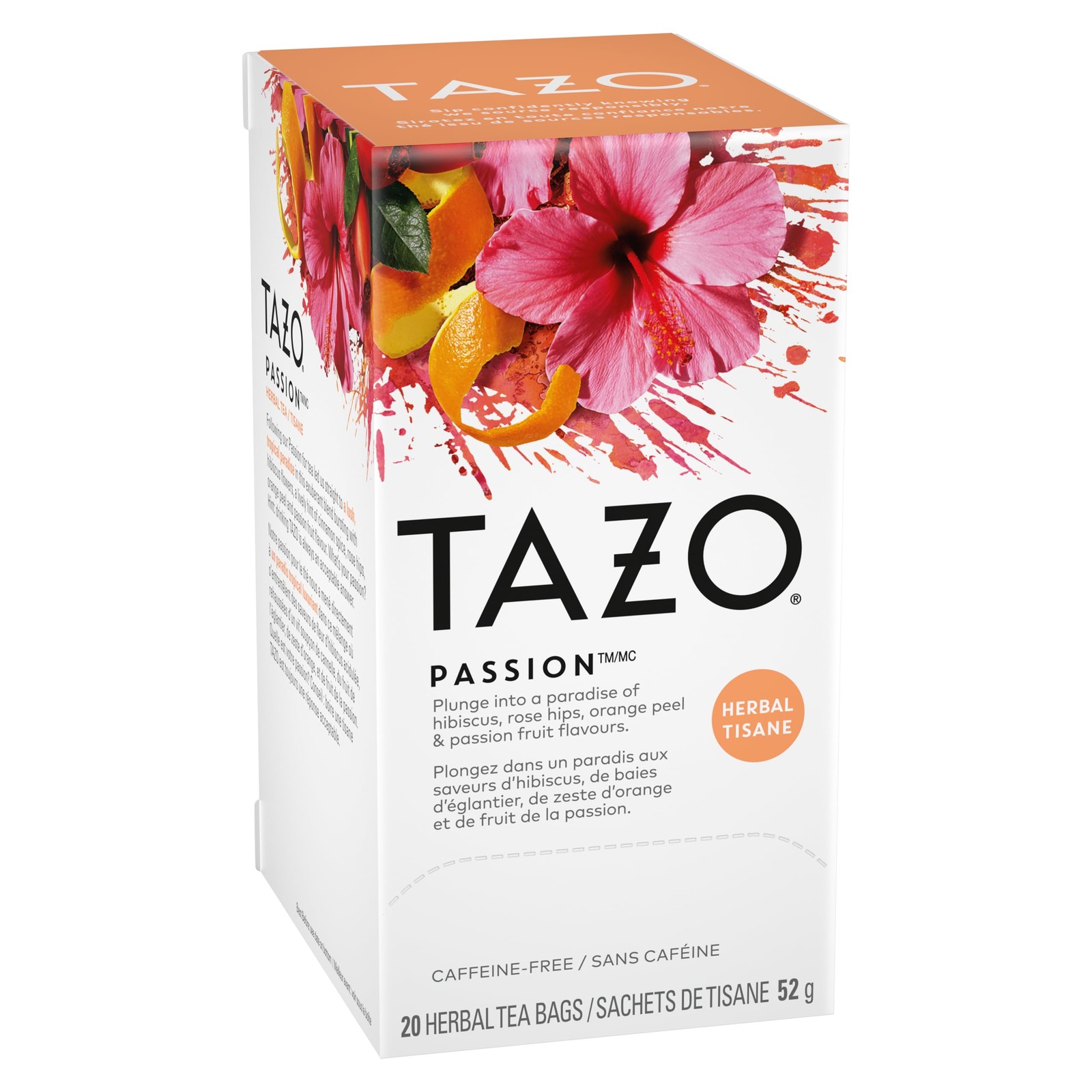 Tazo Passion Herbal Tea 20 Tea Bags Caffeine Free Tropical Flavor Blend