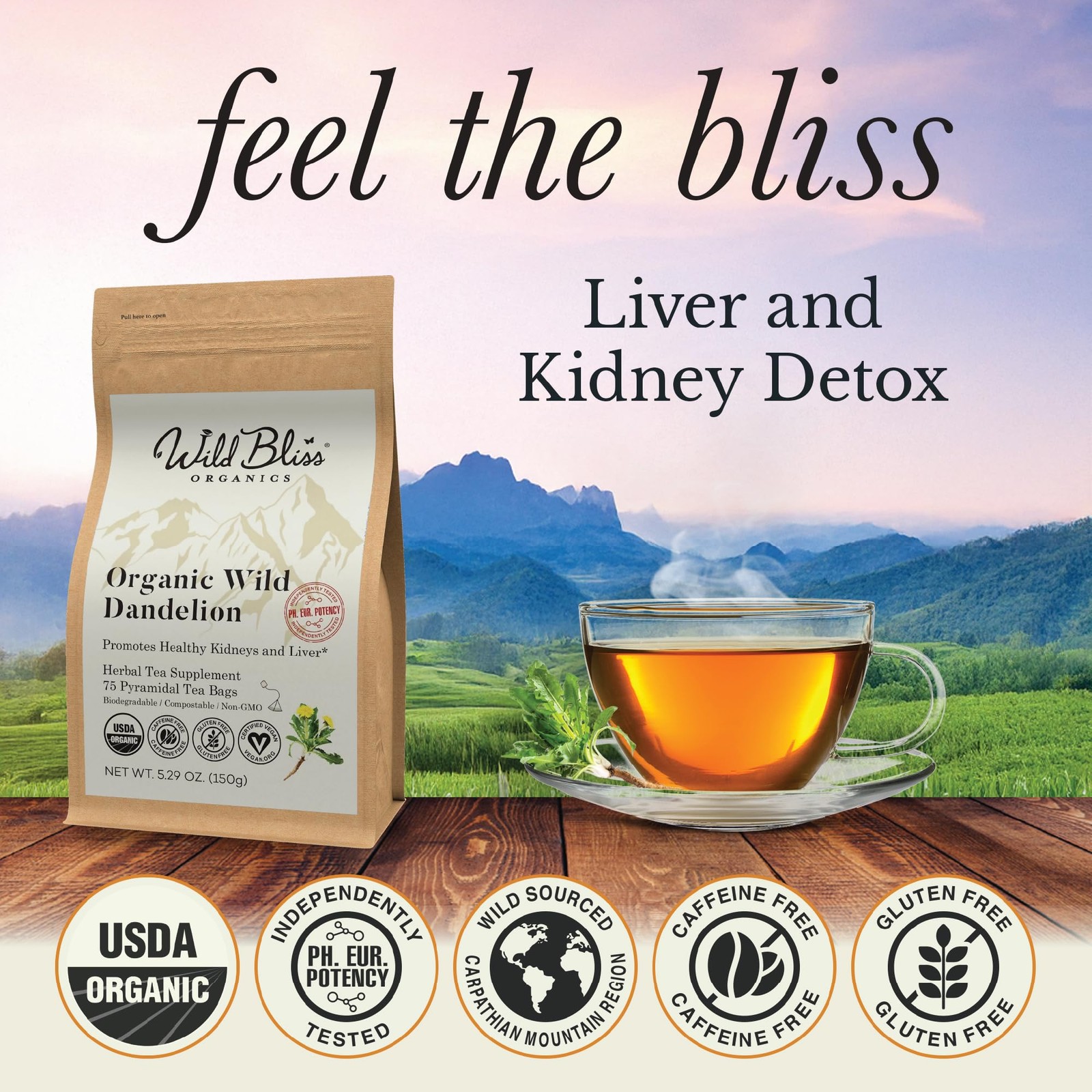 Wild Bliss Organic Wild Raw Dandelion Root Tea – Pharmacopoeia Quality Caffei…