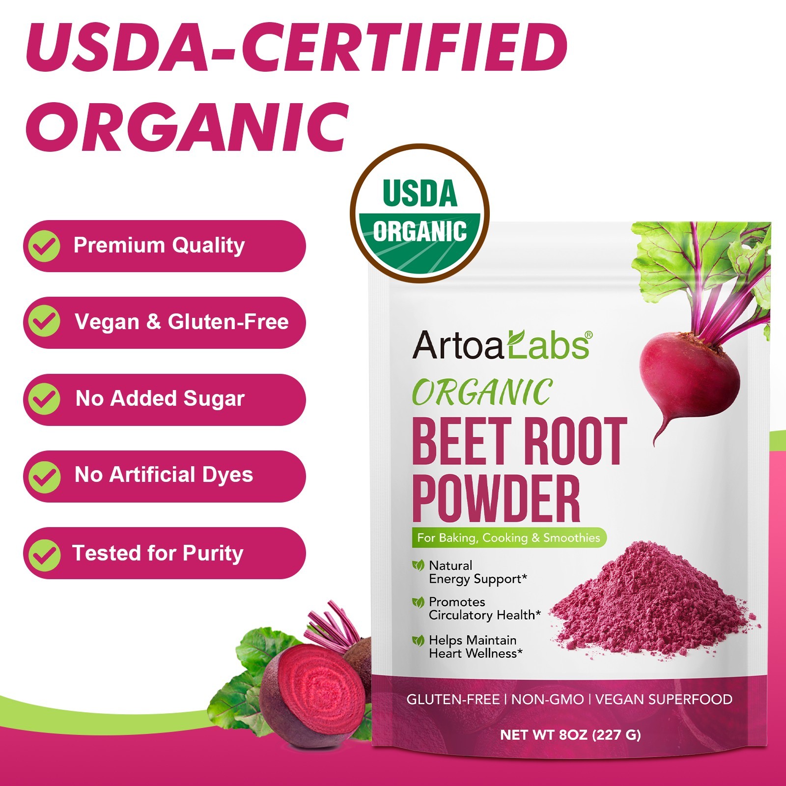 ArtoraLabs Organic Beet Root Powder | Vegan Superfood for Energy & Wellness