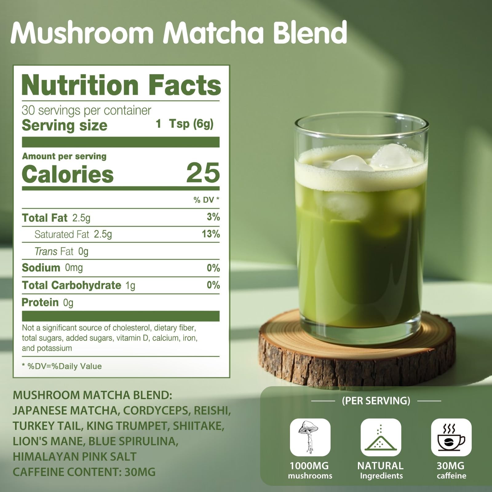 Mushroom Matcha, 6 Adaptogenic Mushrooms (Lion’s Mane, Cordyceps, Turkey Tail…
