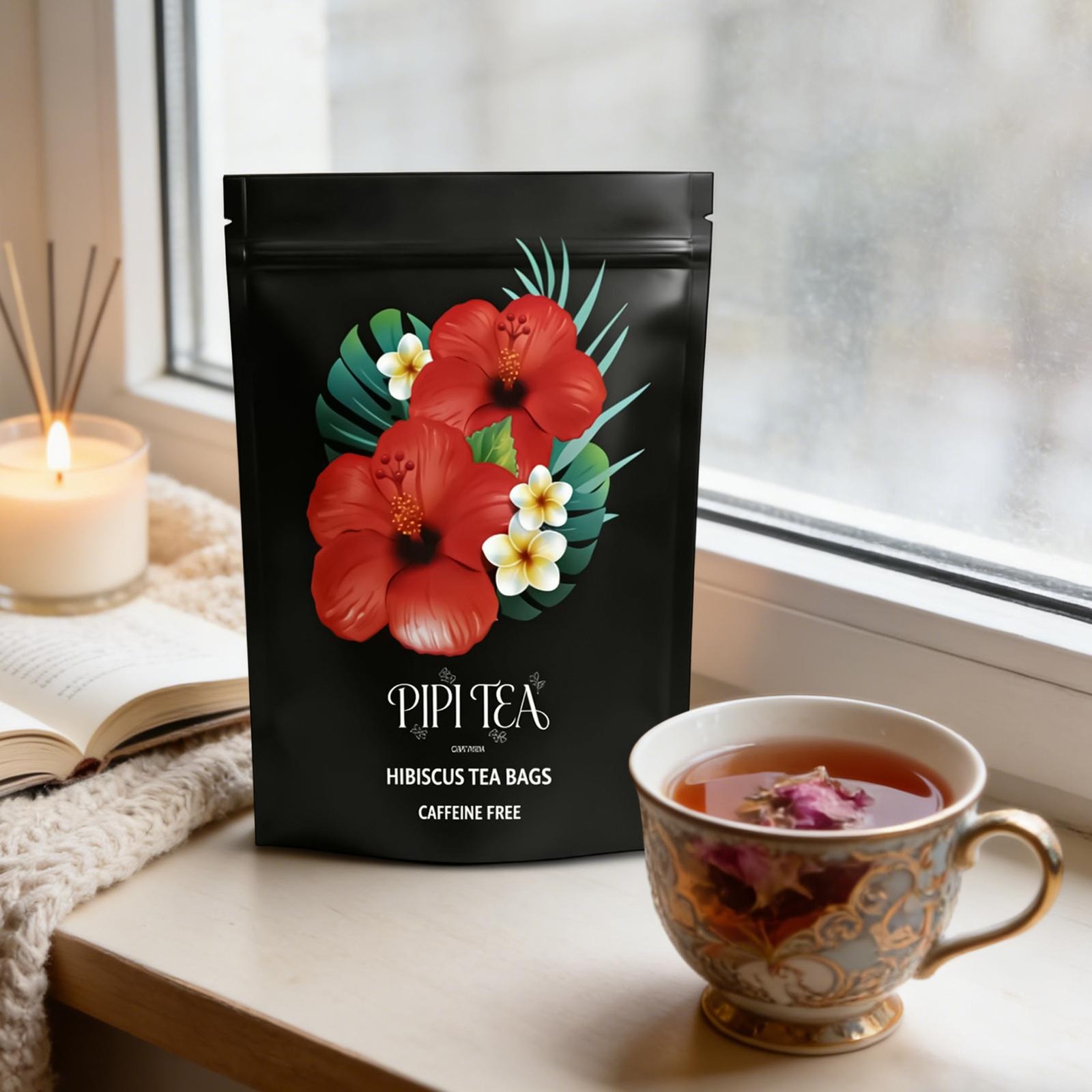 PiPi Tea Organic Hibiscus Tea Bags，Caffeine Free Herbal Tea Rich In Antioxidants