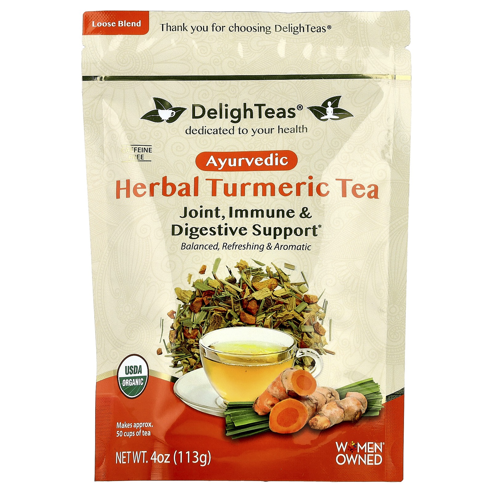 Ayurvedic Herbal Turmeric Tea, Loose Blend, Caffeine Free , 4 oz (113 g)