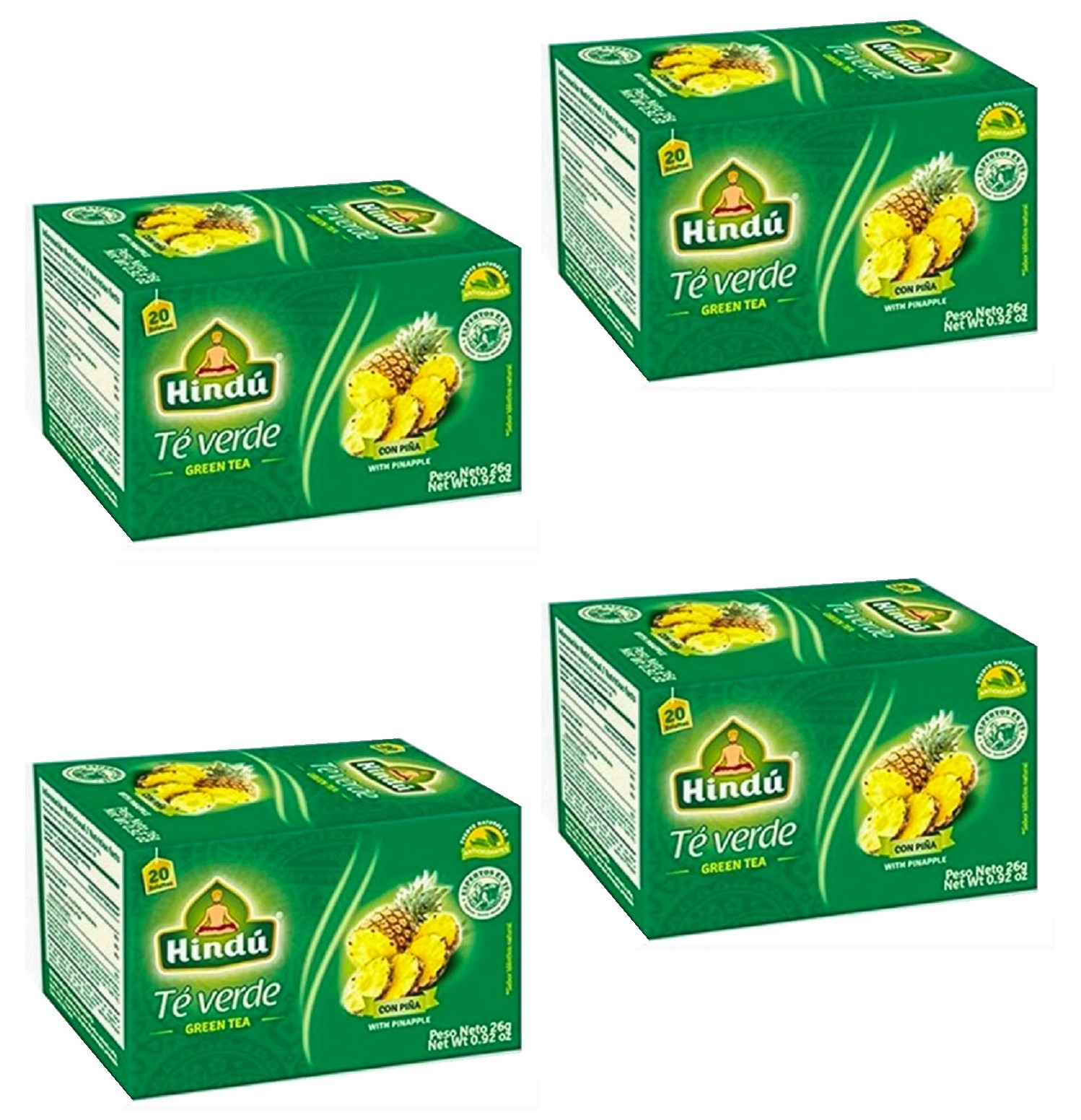 Hindu Green Tea with Pineapple -Weight Loss- 20 Bags Box (Pack of 4)