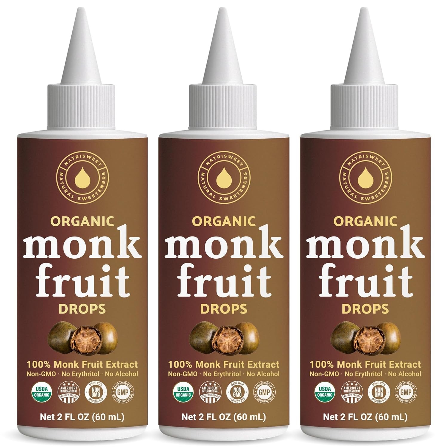 Organic Monk Fruit Liquid Drops Zero Sugar Pure Extract 2 fl oz 2-Pack