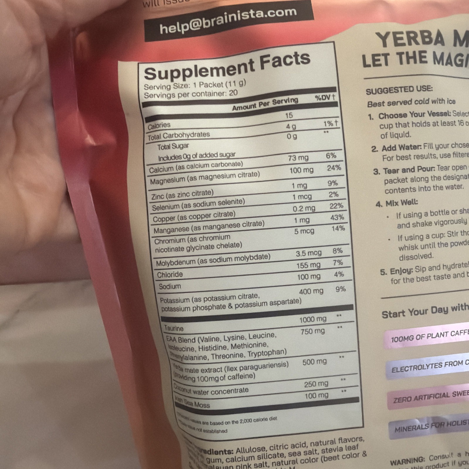 Brainista Yerba Magic Yerba Mate Electrolyte Minerals Tropical Punch 20 Servings