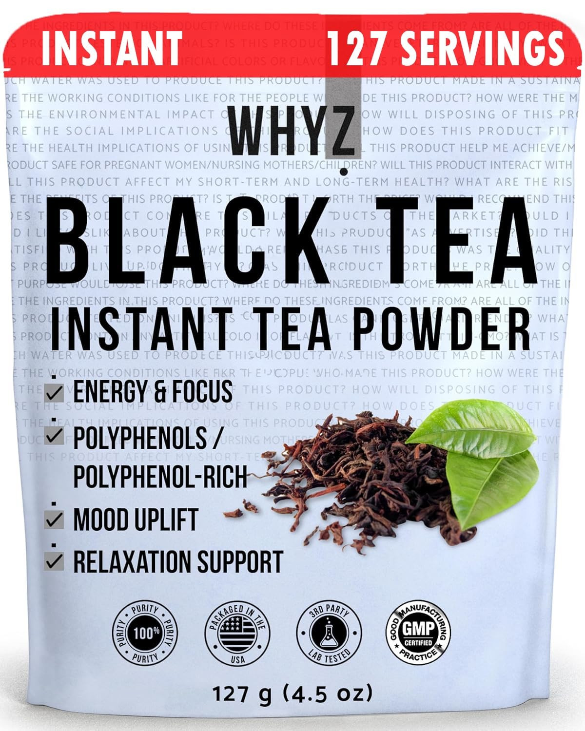 Instant Black Tea Powder, 4.5 Oz, Unsweetened Iced Tea Concentrate from Real Bla