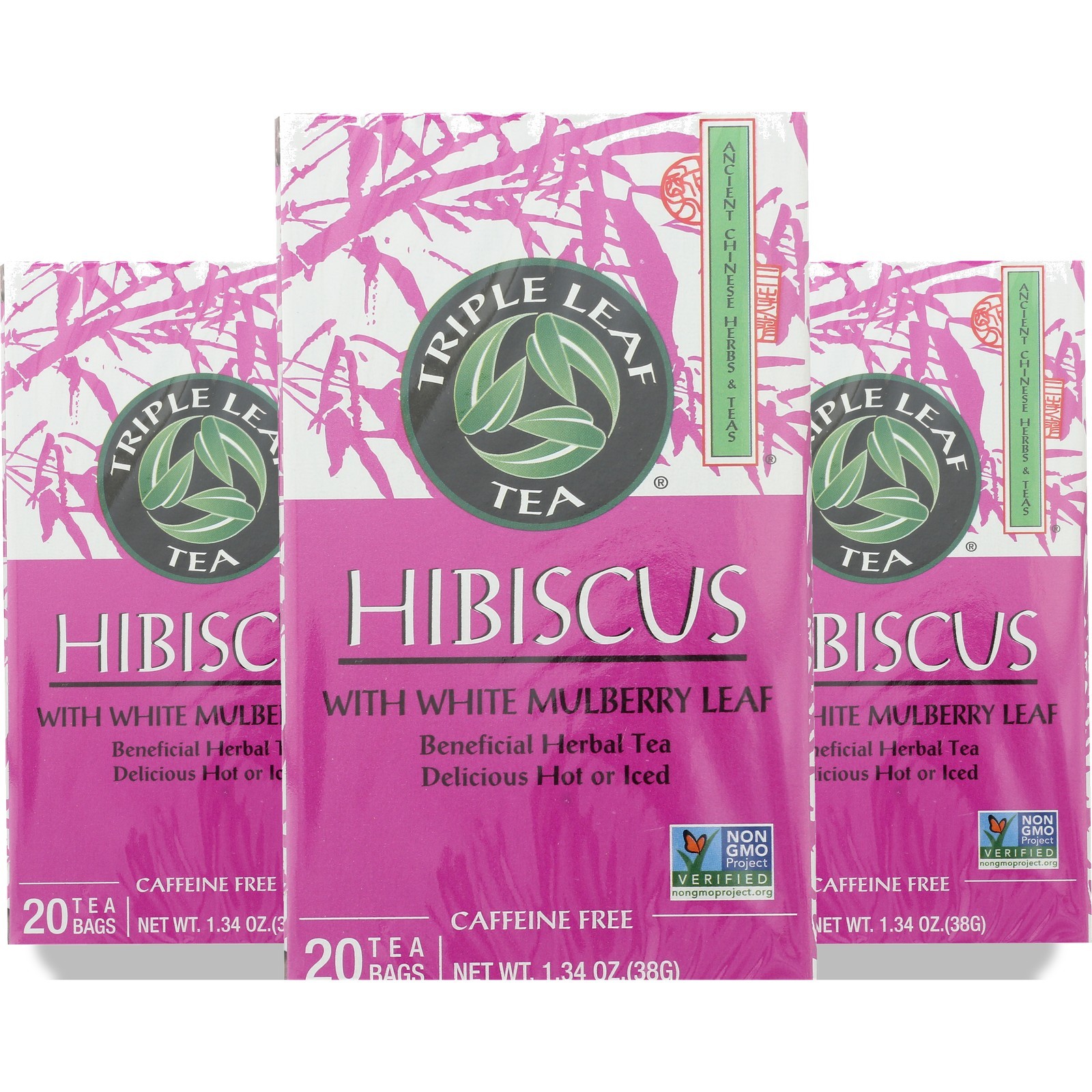 Triple Leaf Tea Hibiscus With White Mulberry 20 Bags Herbal 1.34 Oz 3 Pack