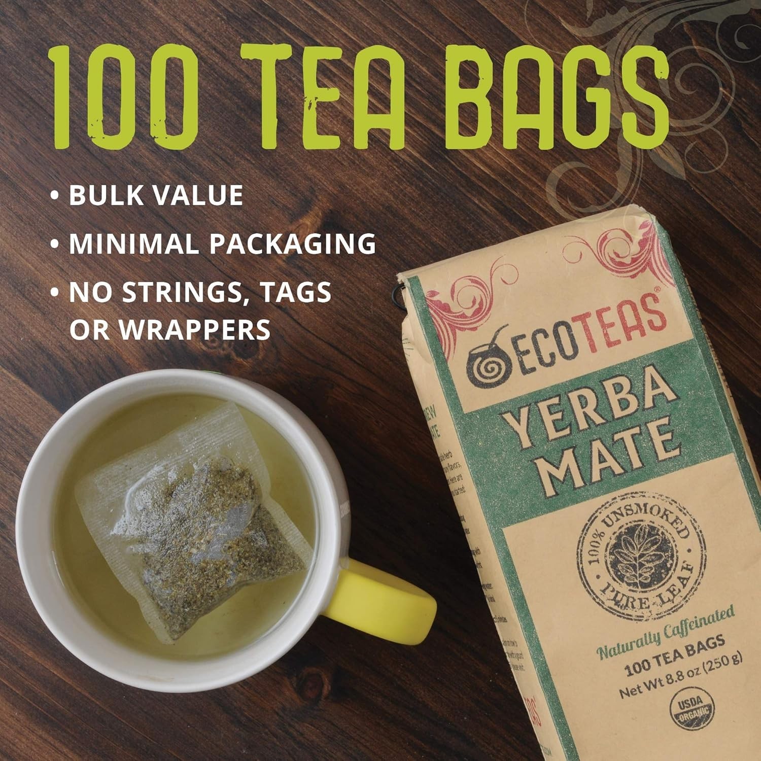 Organic Yerba Mate Tea Bags – Natural Energy & Detox – 300 Count