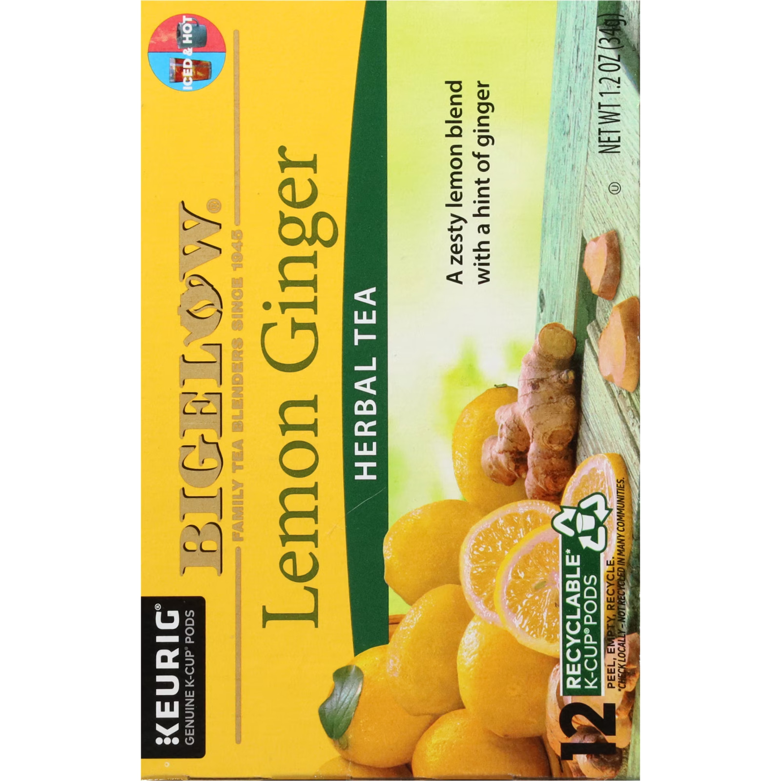 Bigelow Lemon Ginger, Caffeine-Free Herbal Tea,Keurig K-Cup Tea Pods,12 Count…