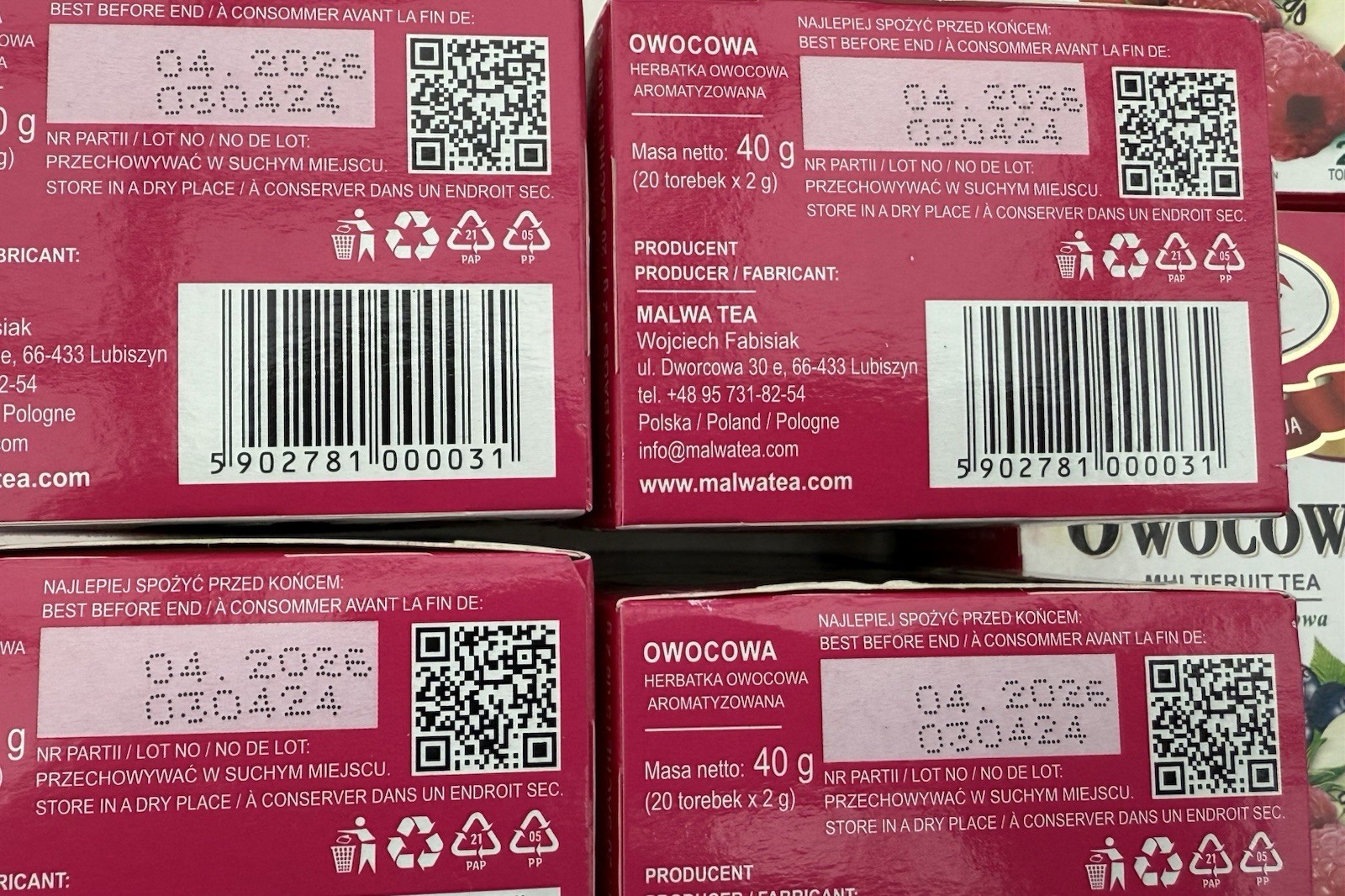(10) boxes MALWA Owocowa Multifruit Herbal Tea Bags Poland caffeine free