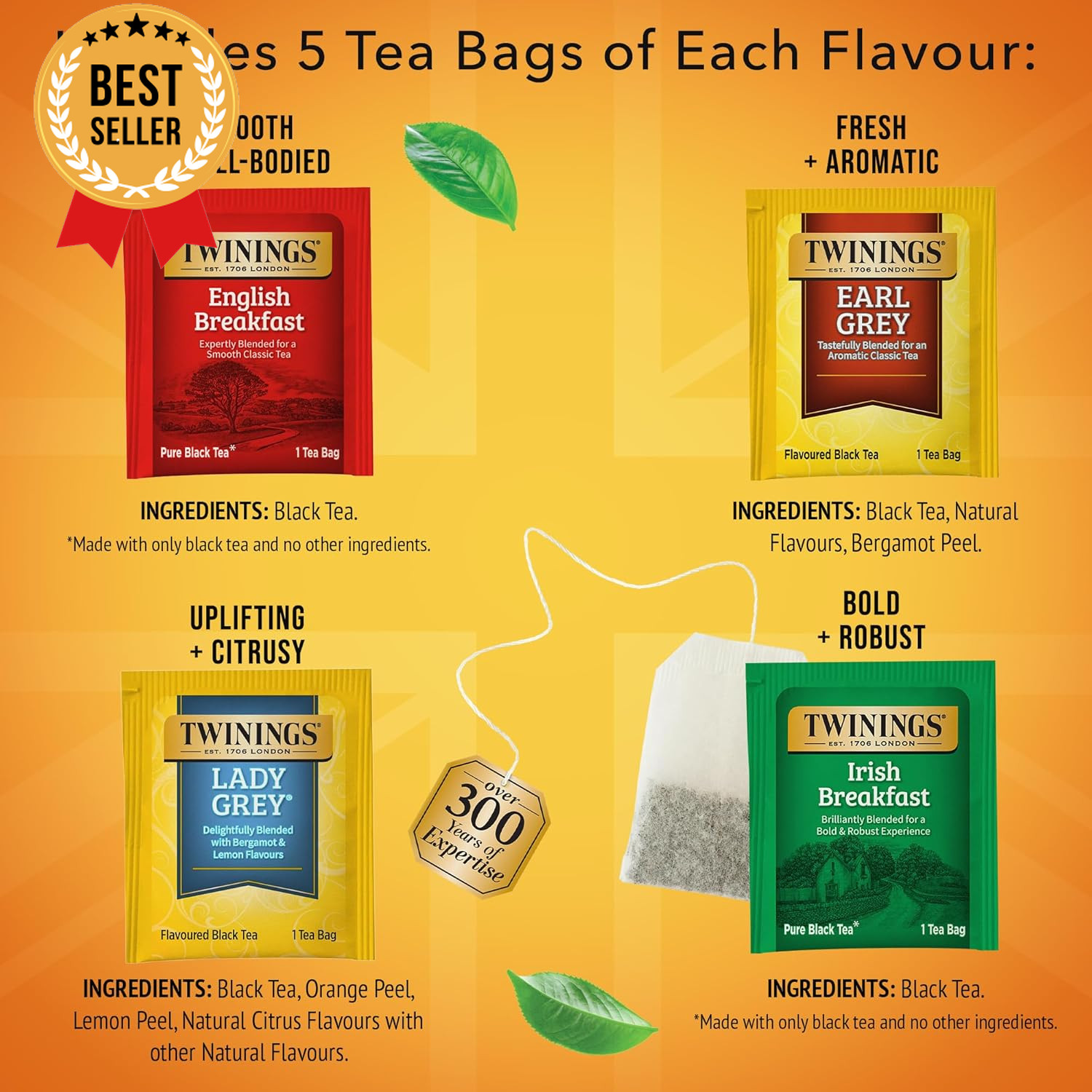 Black Tea Variety Pack 20 Bags English Breakfast Earl Grey Caffeinated