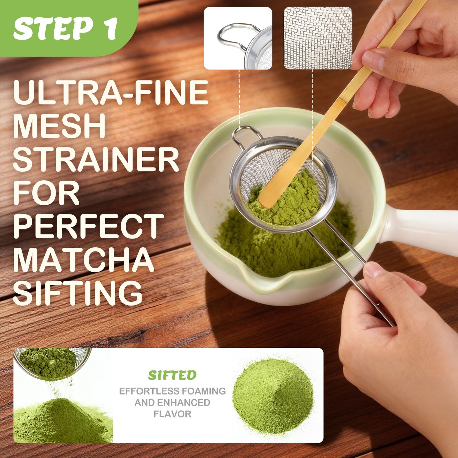 Matcha Whisk Set Handled Bowl Tea Kit Sifter Cup Gift Kitchen Decor