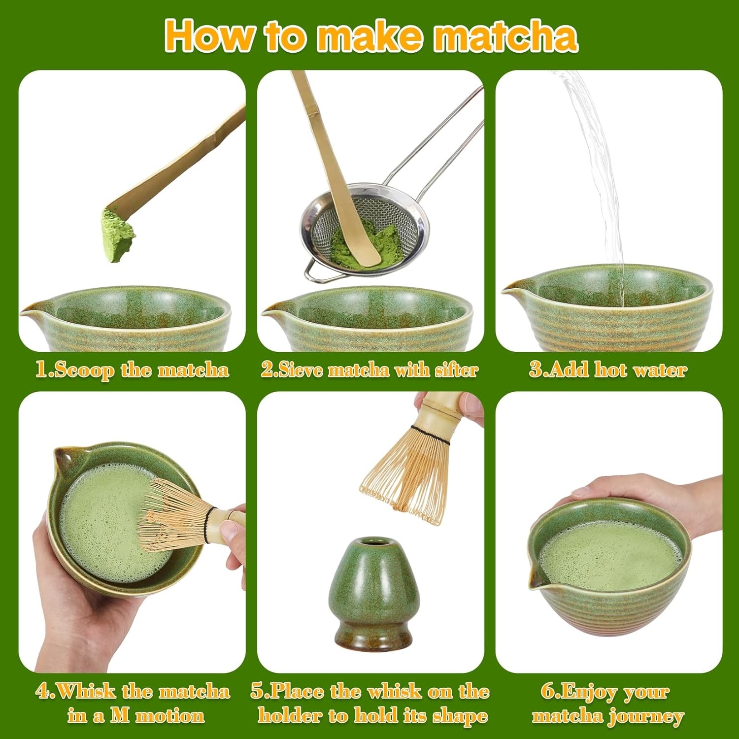 7 Pcs Matcha Whisk Set Bamboo Whisk Holder Bamboo Scoop Scoop Rest for Tea Lover