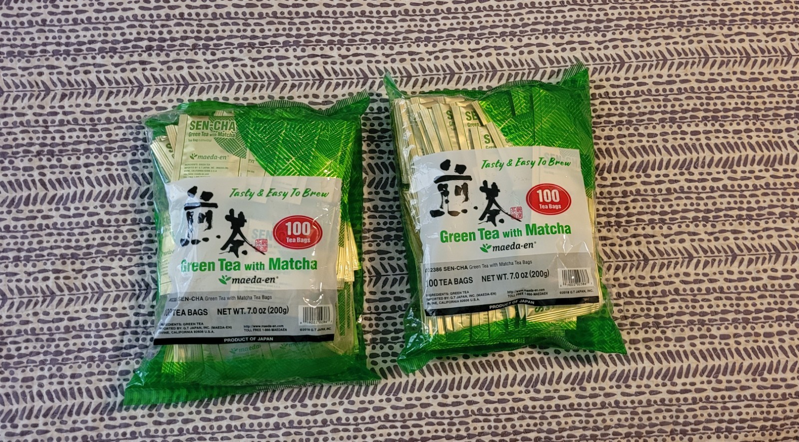 Lot of 2 Maeda-en Sencha Green Tea with Matcha 7oz X 100 Tea Bags Japan