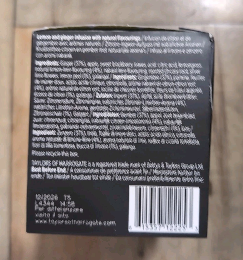 Taylors of Harrogate Lemon & Ginger Herbal Tea 20 Count Box USA Seller In Hand