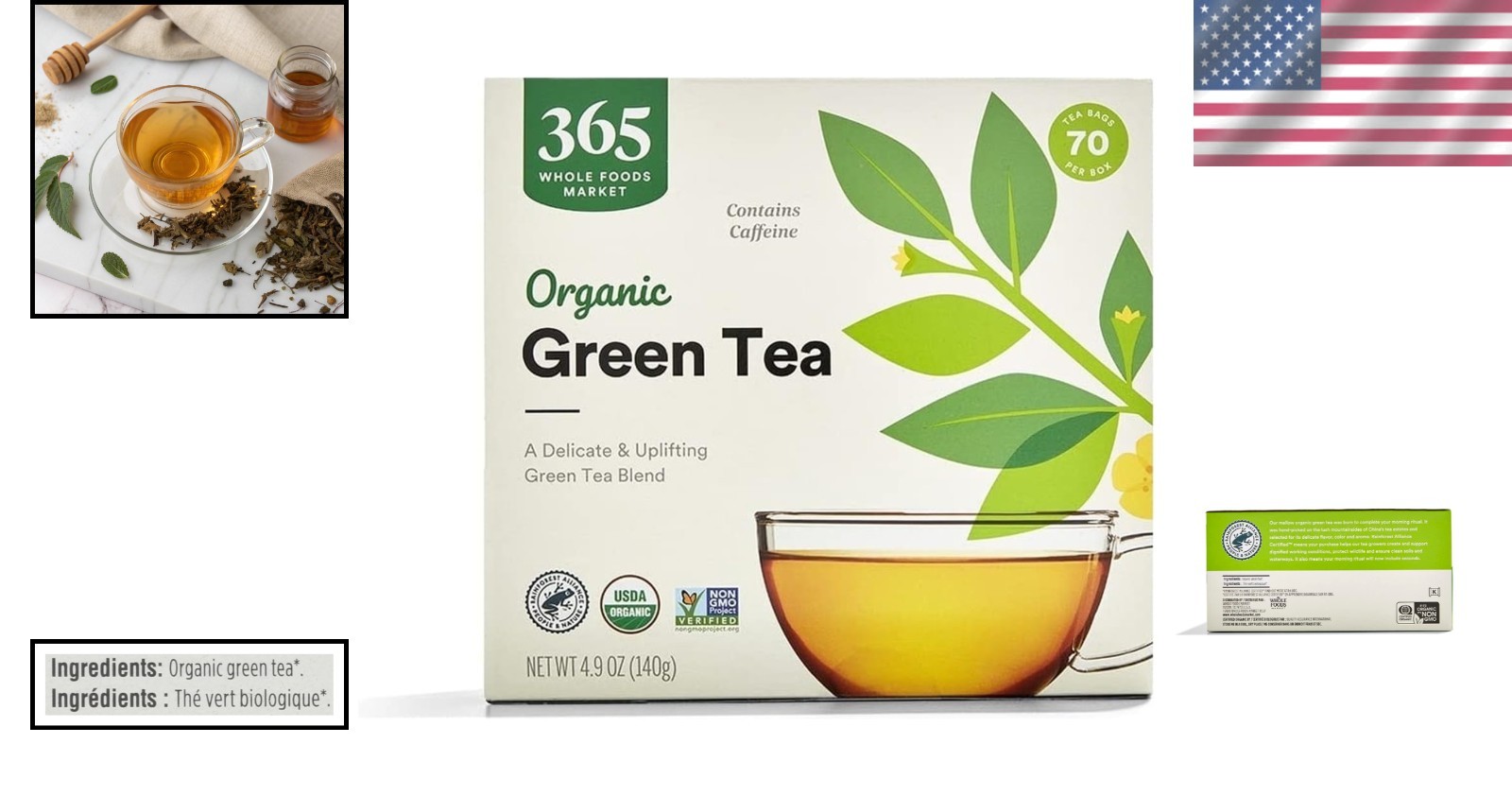 Organic Green Tea Bags, 70 Count | Antioxidant-Rich & High Caffeine Delight