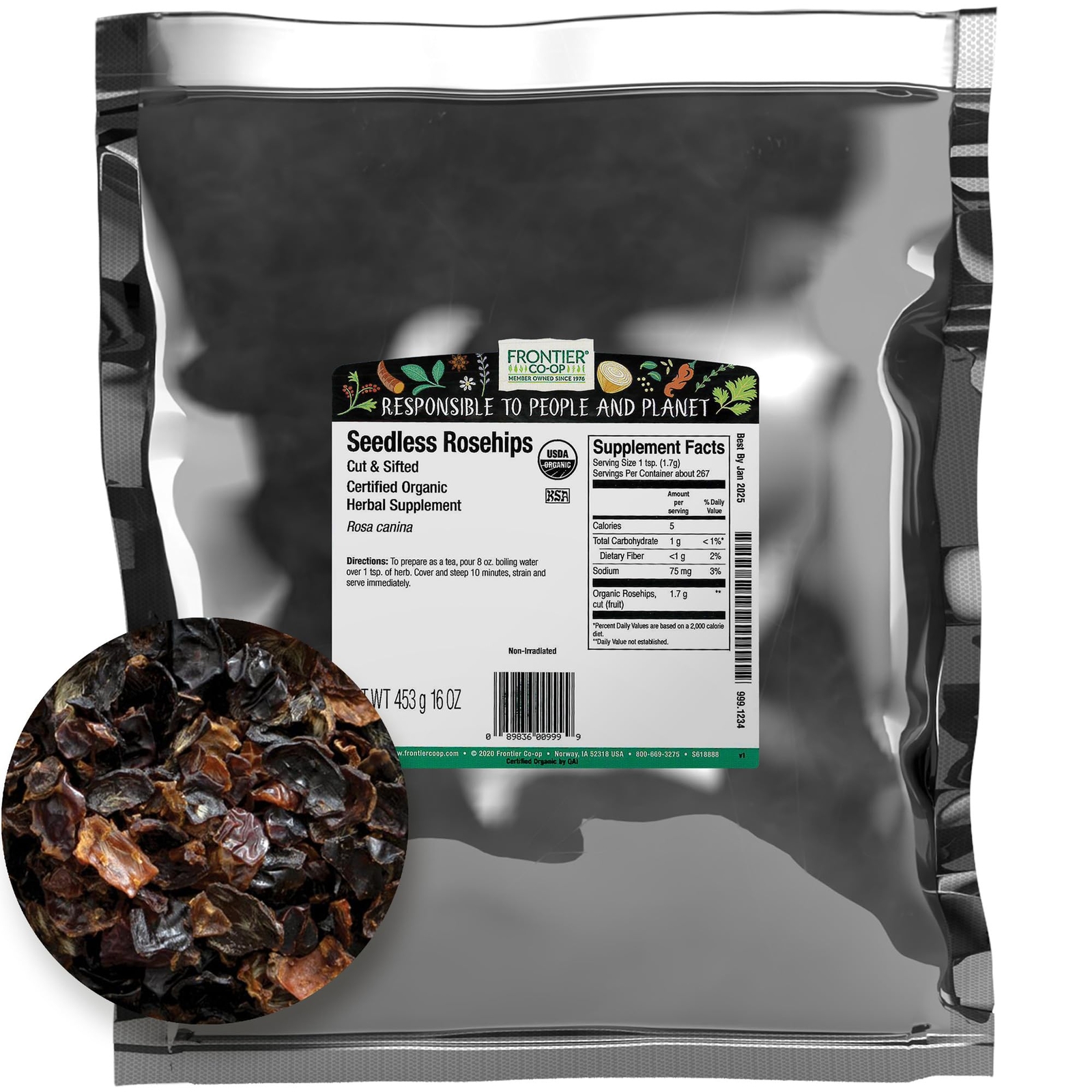 Frontier Co op Organic Seedless Rosehips 16oz Culinary Crafts Herbal Tea