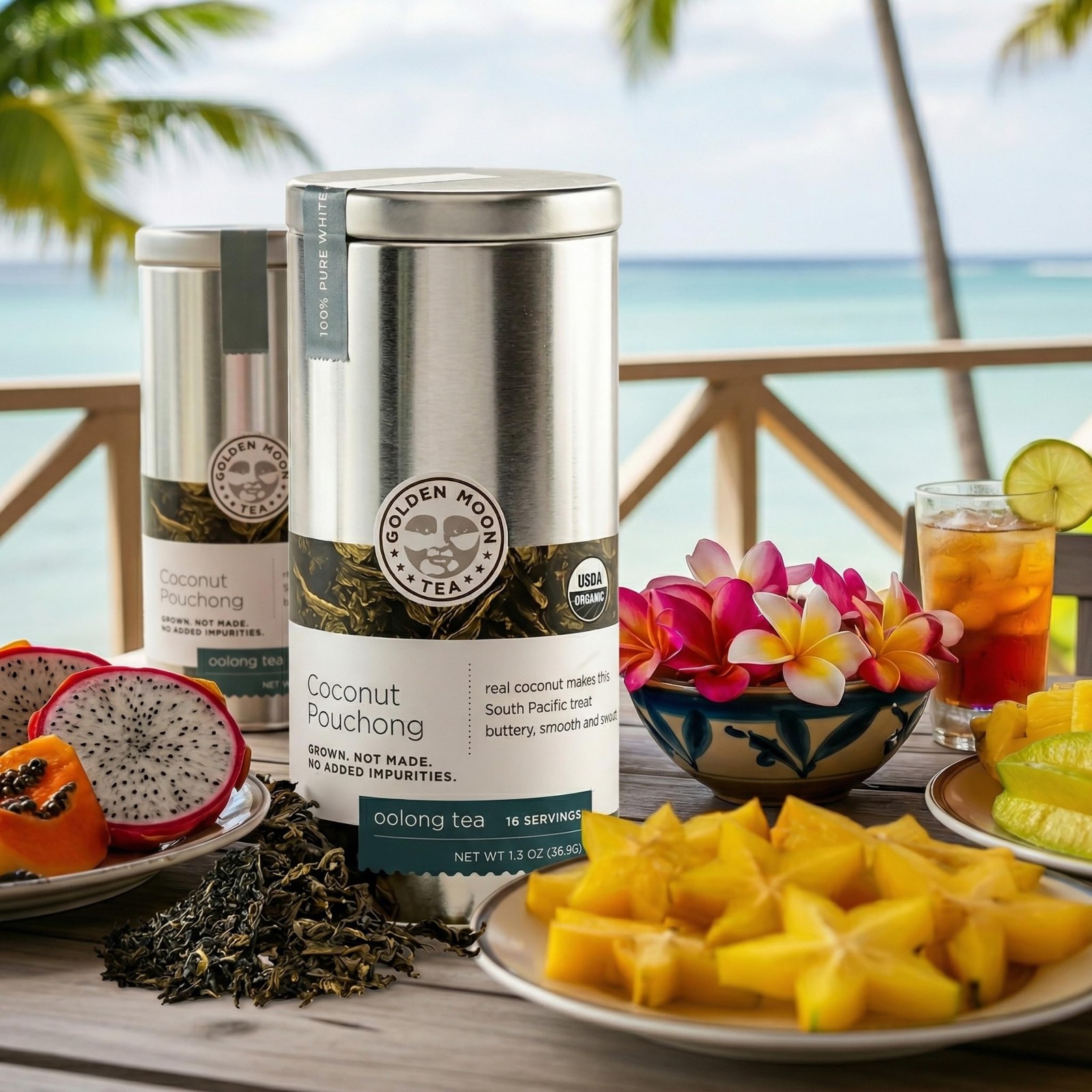 Coconut Pouchong Green Loose Leaf Tea Travel Tin 16 Servings Non GMO