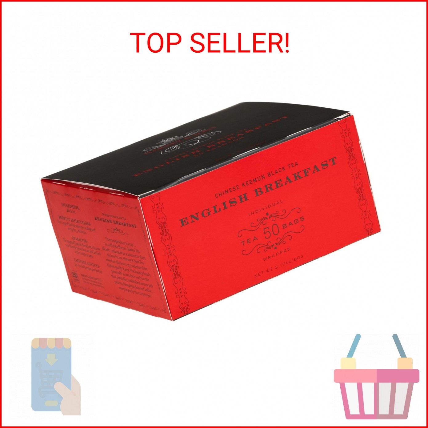 Harney & Sons English Breakfast Black Tea, 50 Tea Bags – Classic Keemun Blend fo