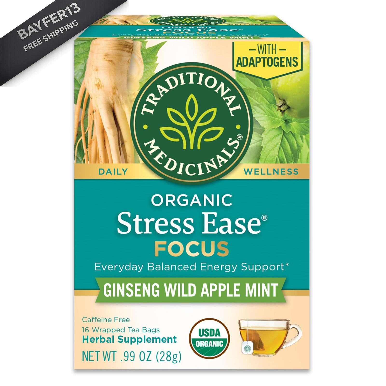 Traditional Medicinals Organic, Stress Ease Focus, 16 Count (Pack of 1)