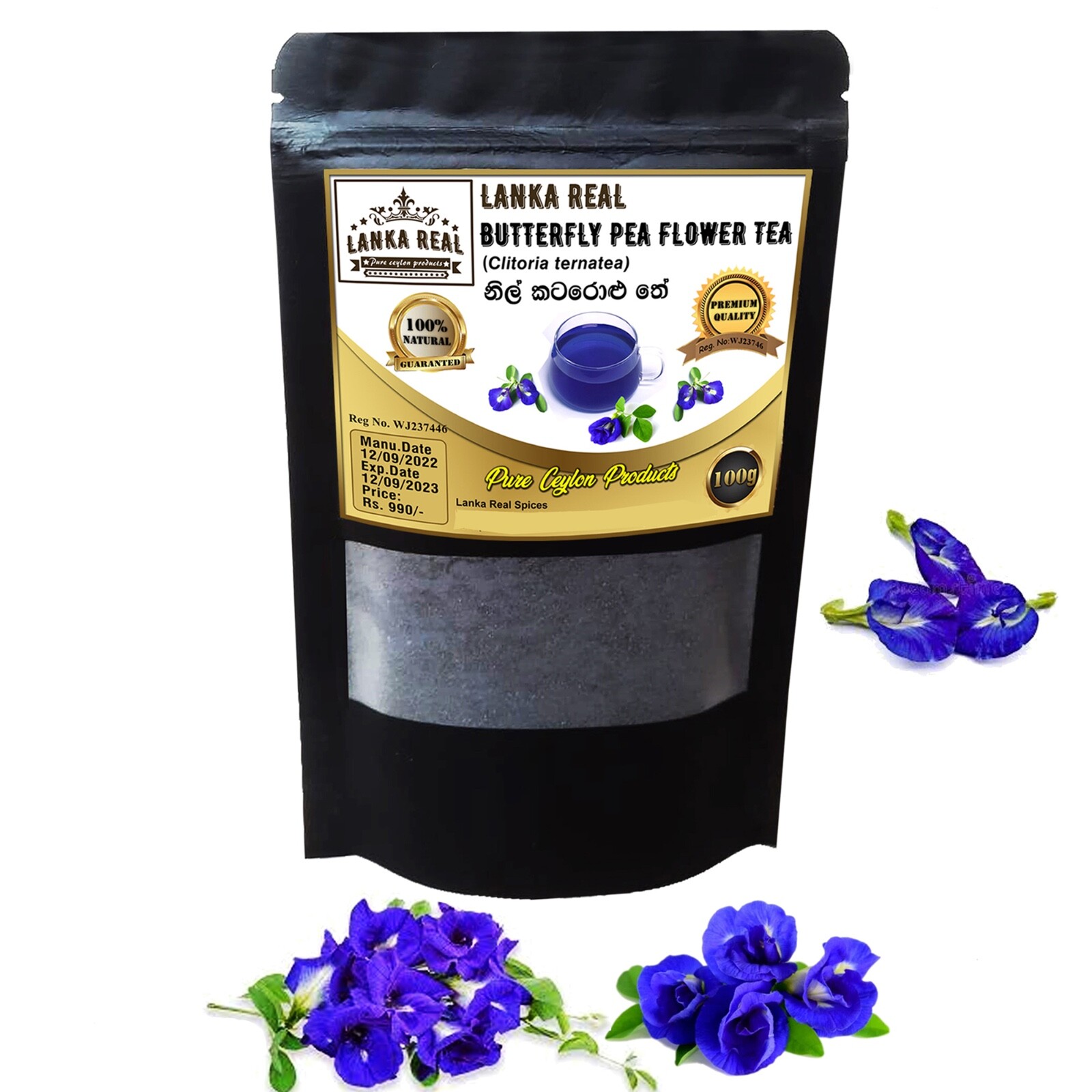 Organic Blue Butterfly Pea Flower Tea (Nil Katarolu) (Powder) -100g
