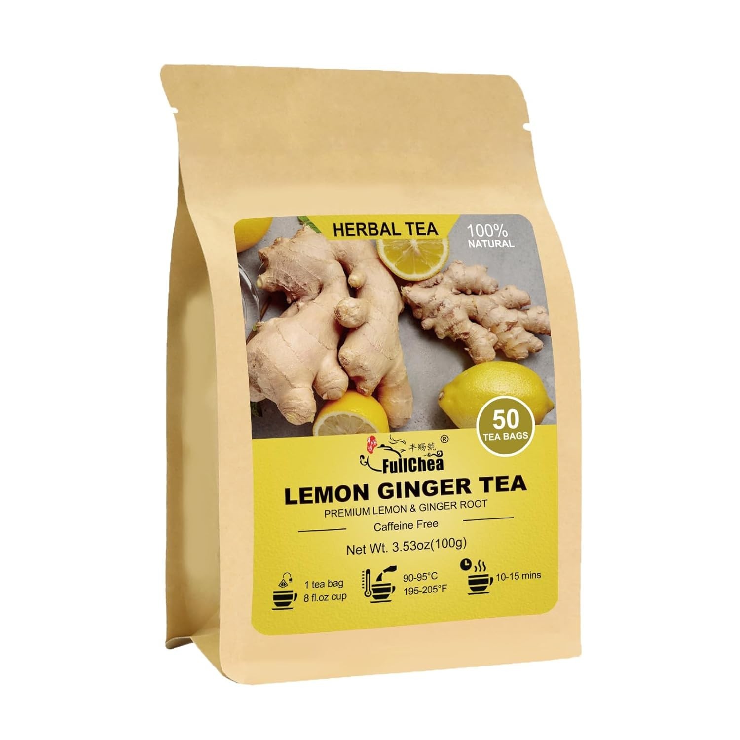 Lemon Ginger Tea Bags, 50 Teabags – Pleasantly Spicy & Warming – Non-GMO – Ca…