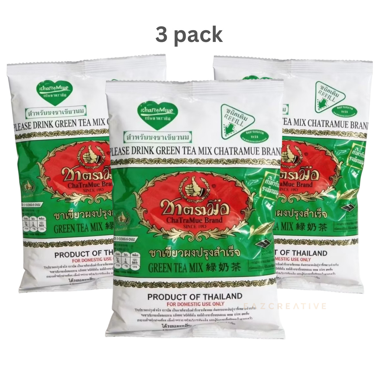 ChaTraMue Green Tea Mix 200g x 3 Packs Famous Thai Tea Brand Product Thailand