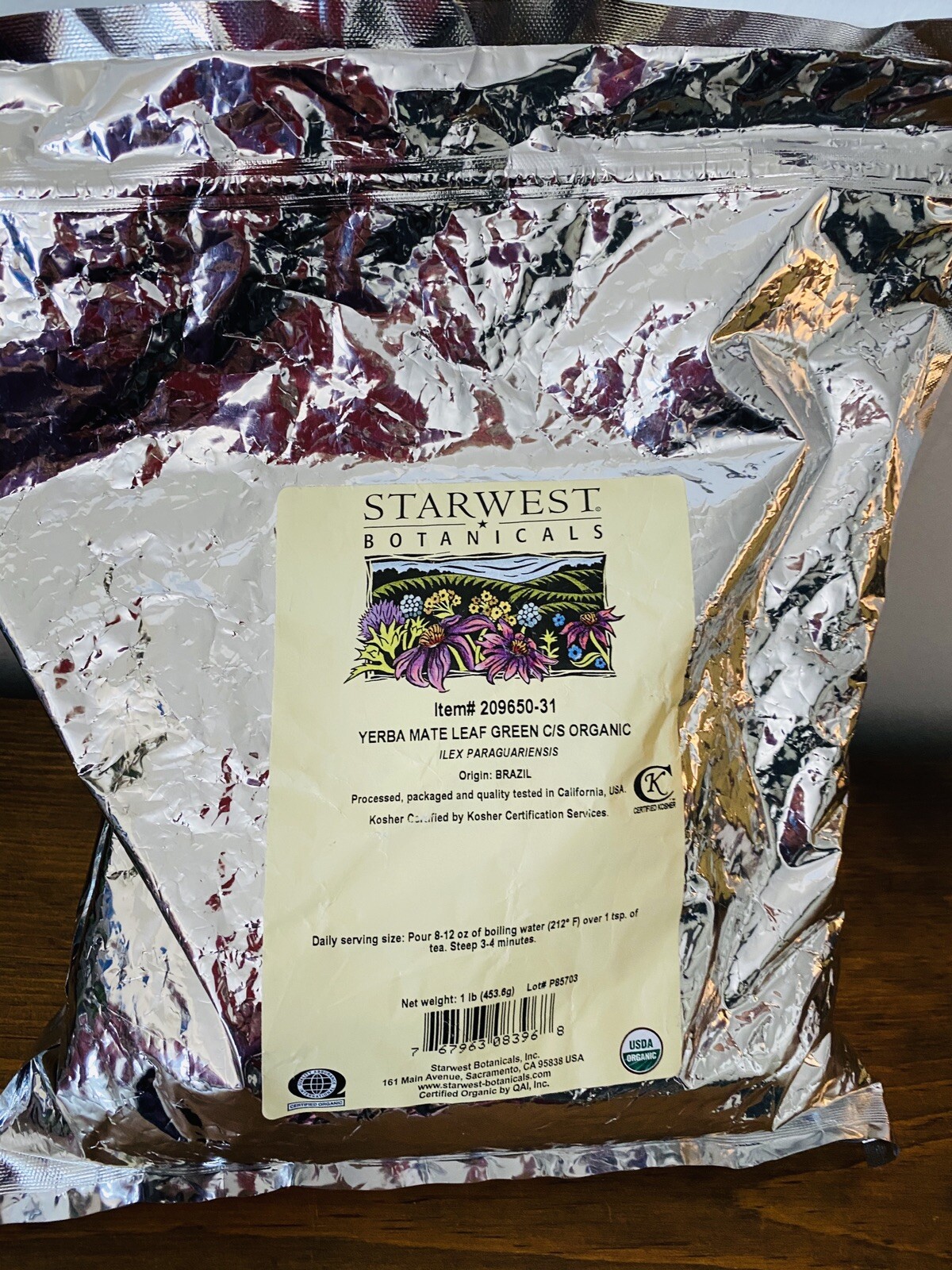 Starwest Botanicals Organic Green Yerba Mate’ 1-pound Bag NEW SEALED