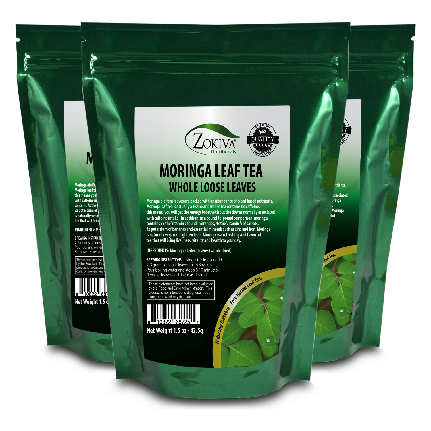 Moringa Leaves Loose 3-Pack – Organic Dried 100% Natural Energy Booster 1.5 oz
