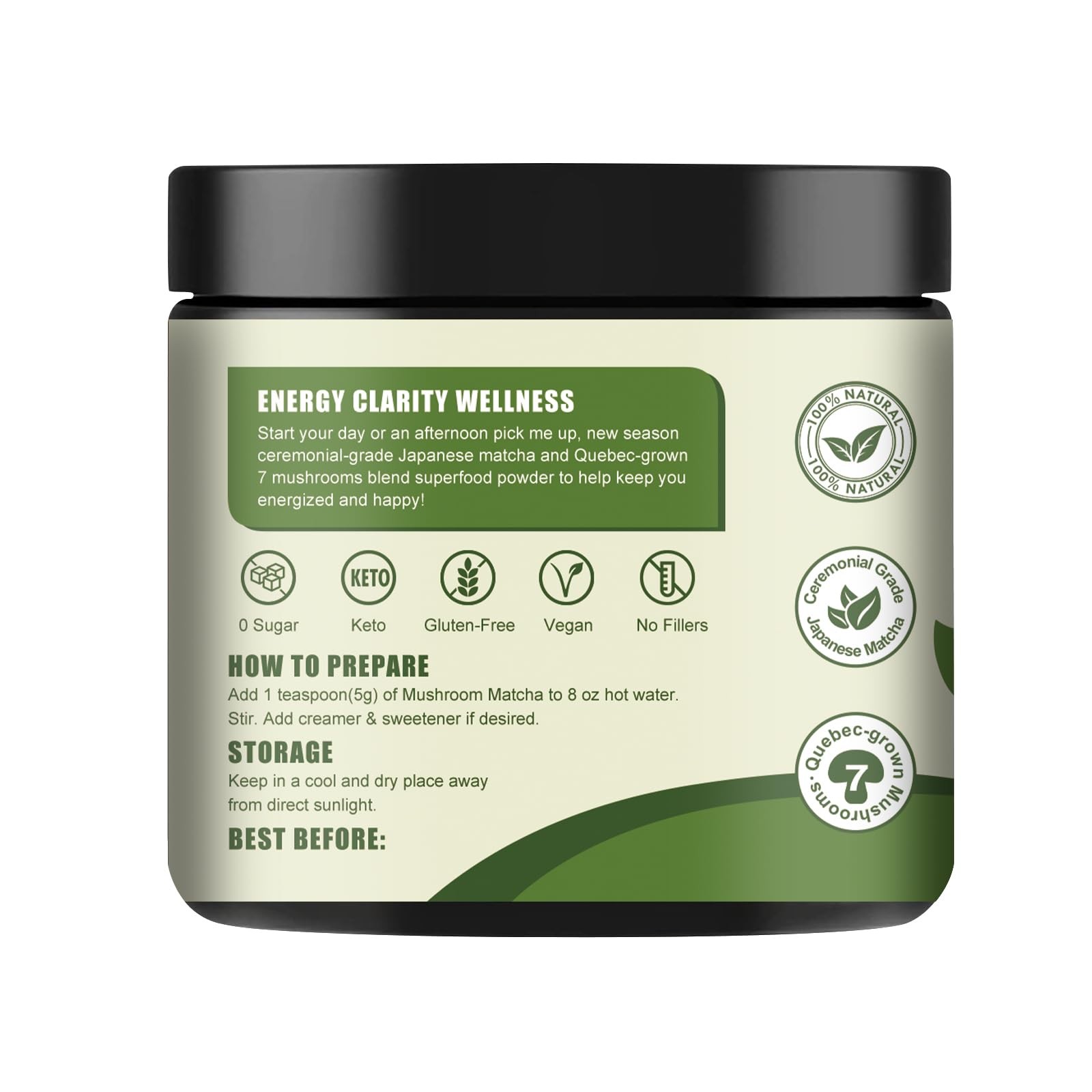 Grelim Mushroom Matcha Infused With 7 Superfood Mushrooms, MCT Oil, Coconut M…
