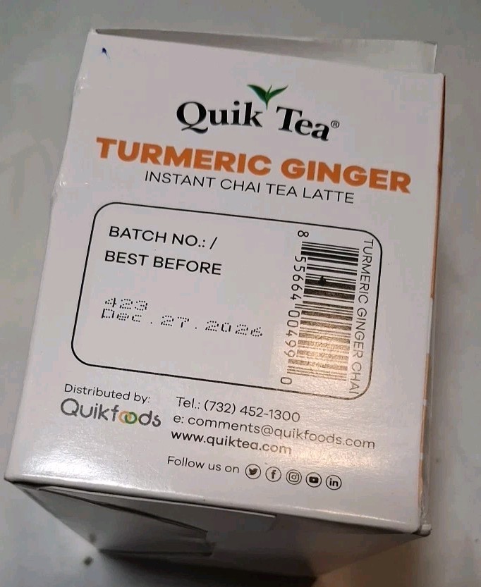 Quik Tea Turmeric Ginger Instant Chai Tea Latte 10 Servings Exp:12/27/2026