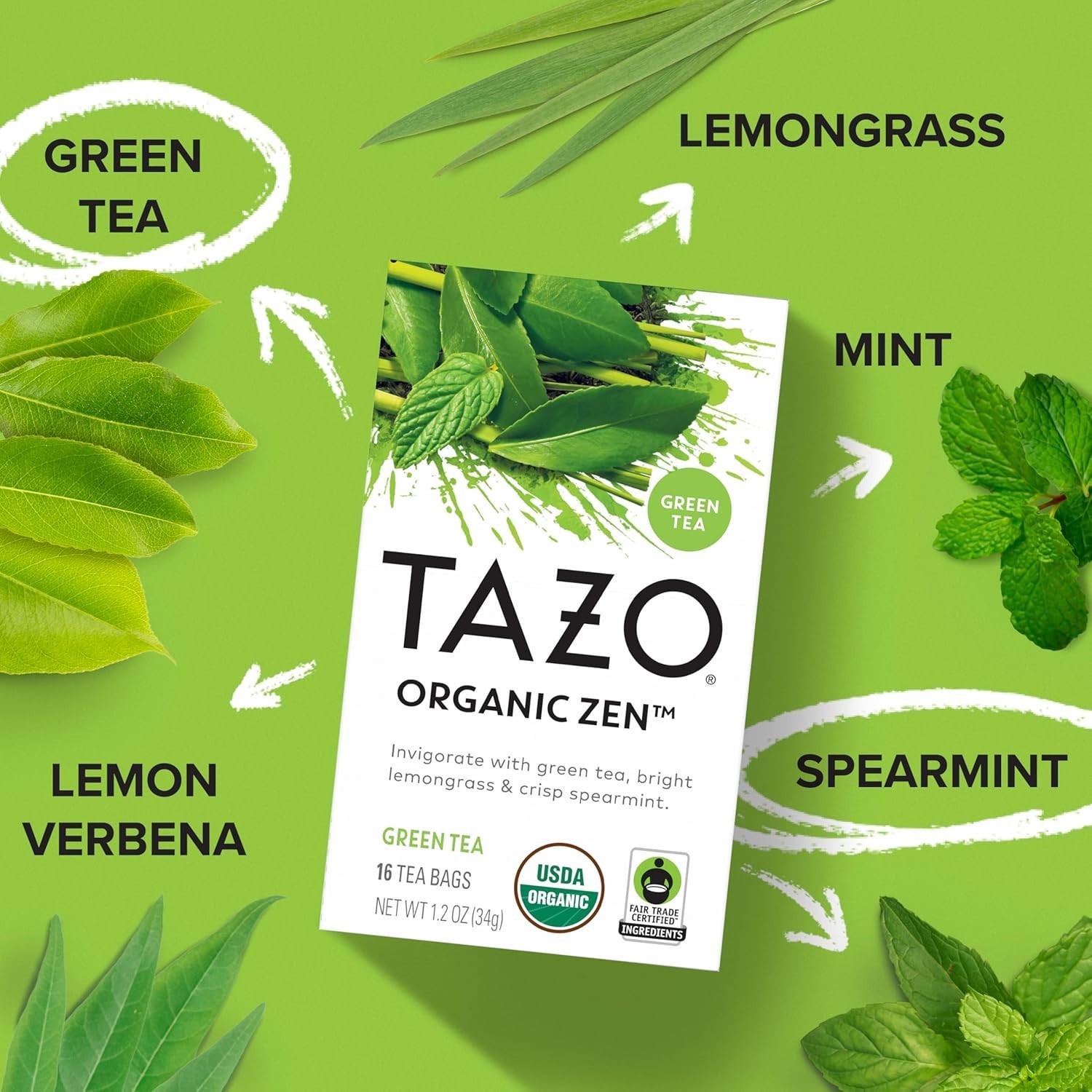 TAZO Organic Zen Green Tea, 16 Total Tea Bags