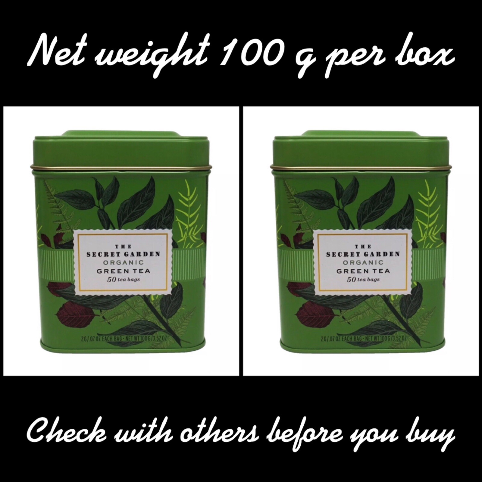 2 Box Secret Garden Organic Green Tea Total 100 Bags NWT 100g Each Box NOT 75g