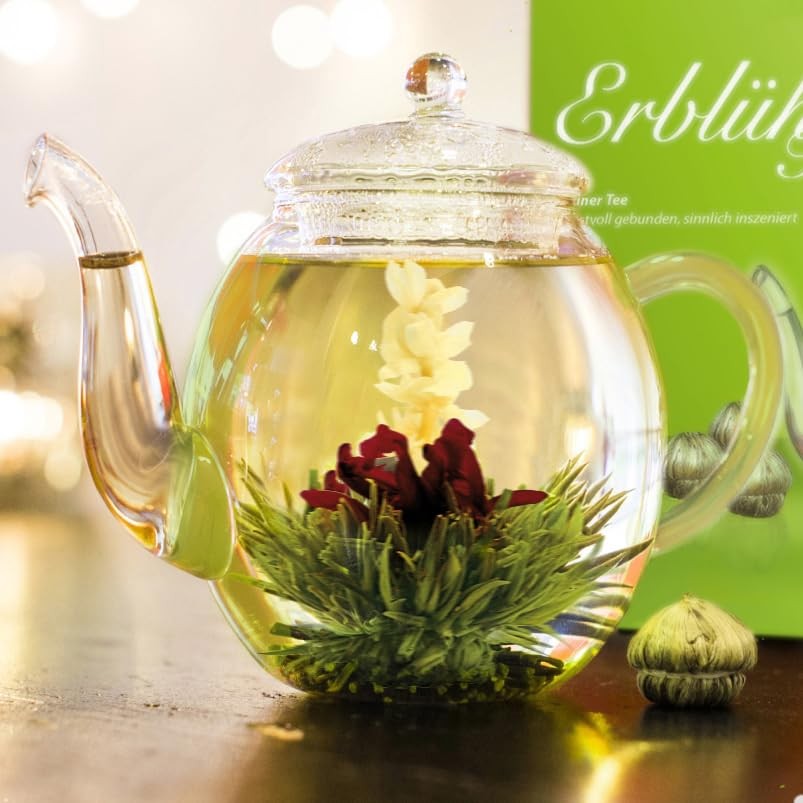 Blooming Tea Gift Set with Glass Teapot 17oz 500ml – Green Tea Fruity Flavour…