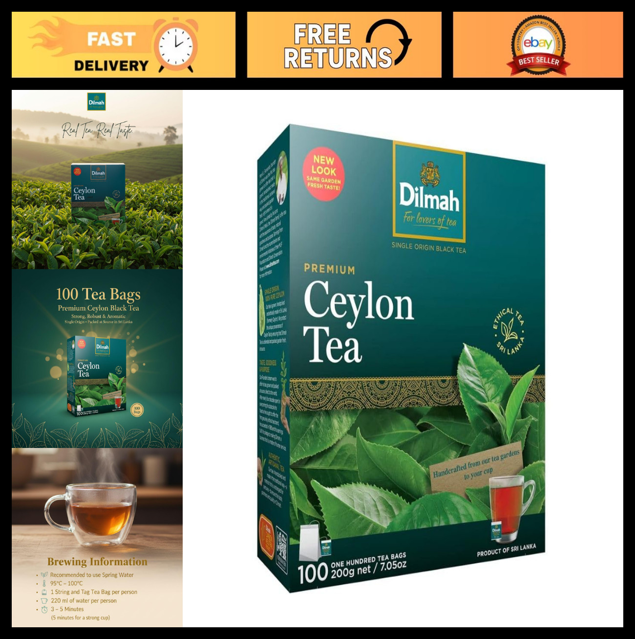 Premium Ceylon Black Tea – 100 Bags (200g) – Pure Sri Lankan Loose Leaf Tea