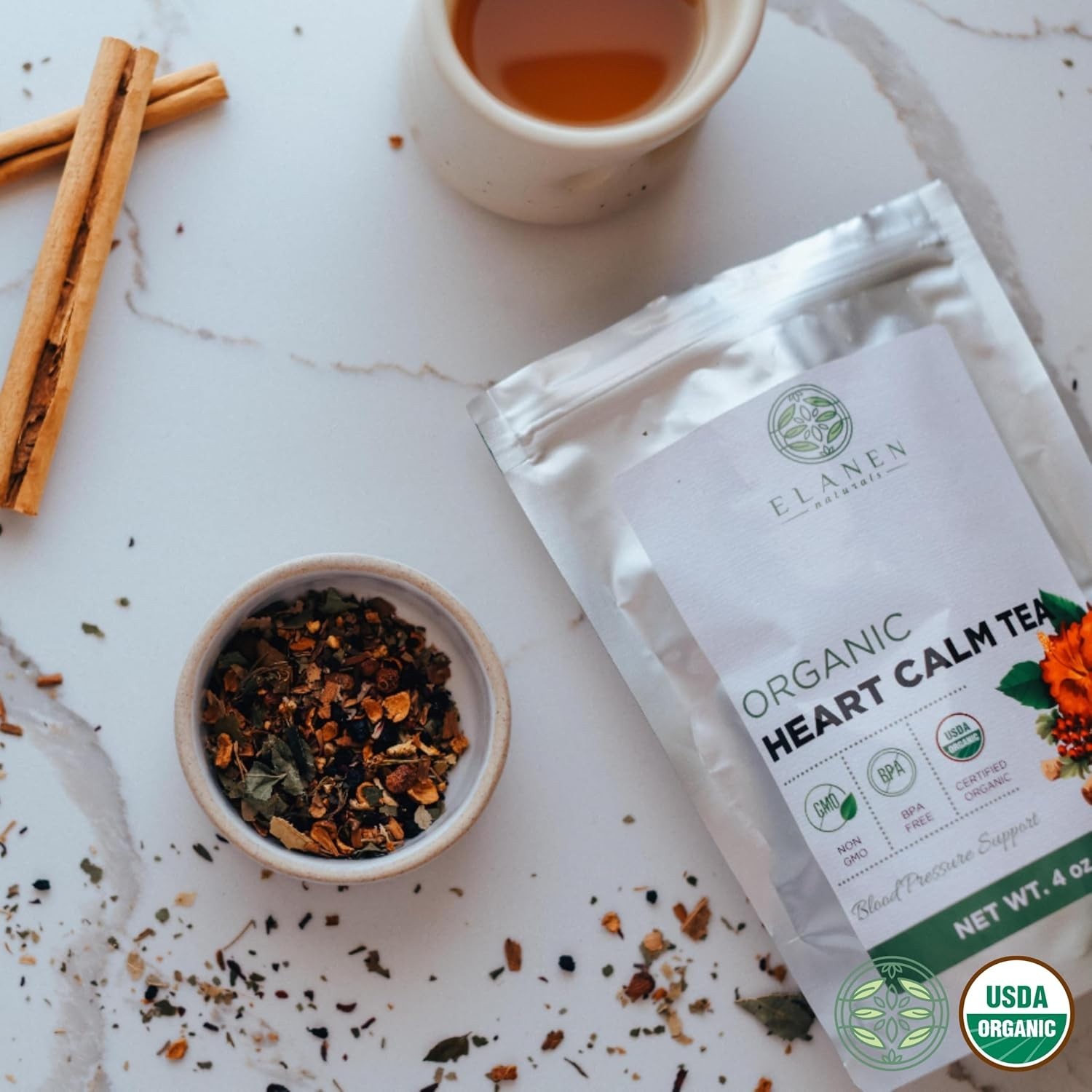 Organic Heart Calm Tea 4 oz. 113g, Blood Pressure Tea to Maintain Healthy Pre…