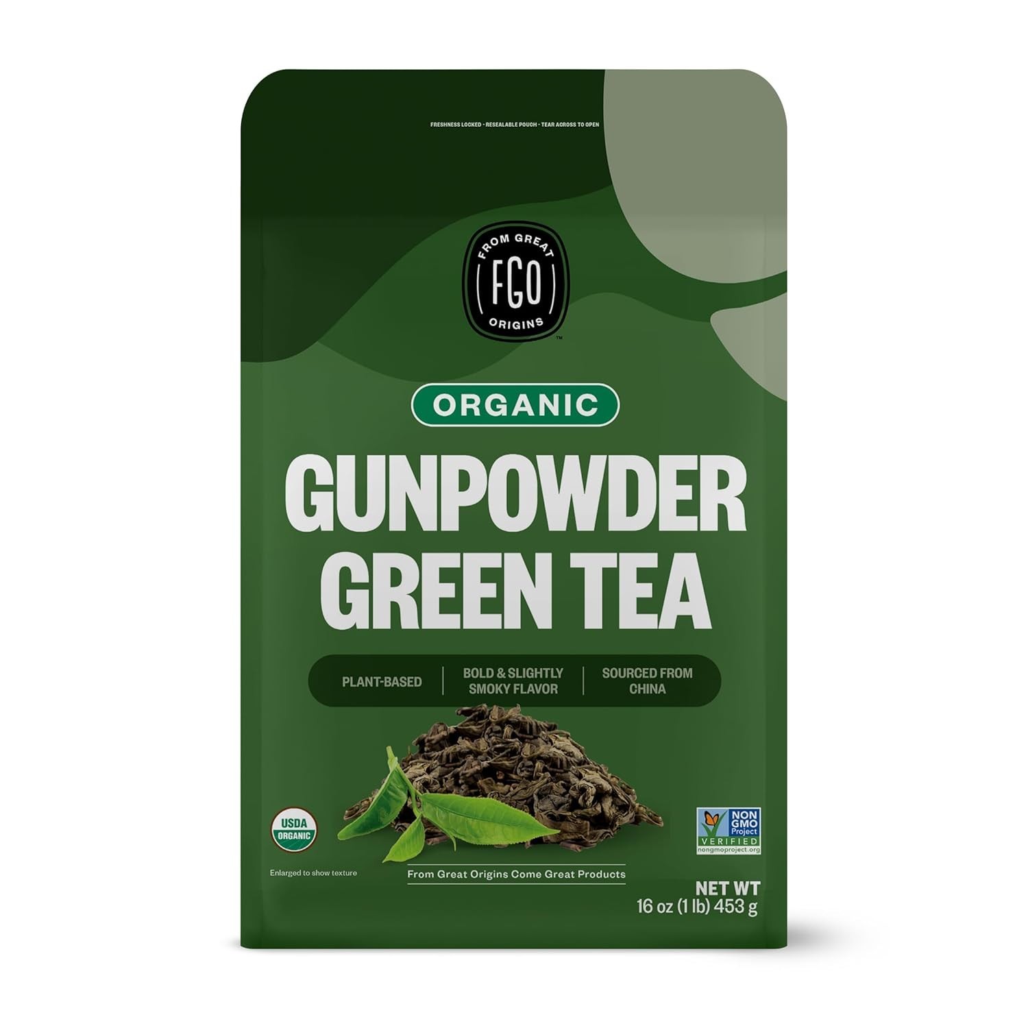 Organic Gunpowder Green Tea, Loose Leaf, 453g Bulk Resealable Bag, Packaging …