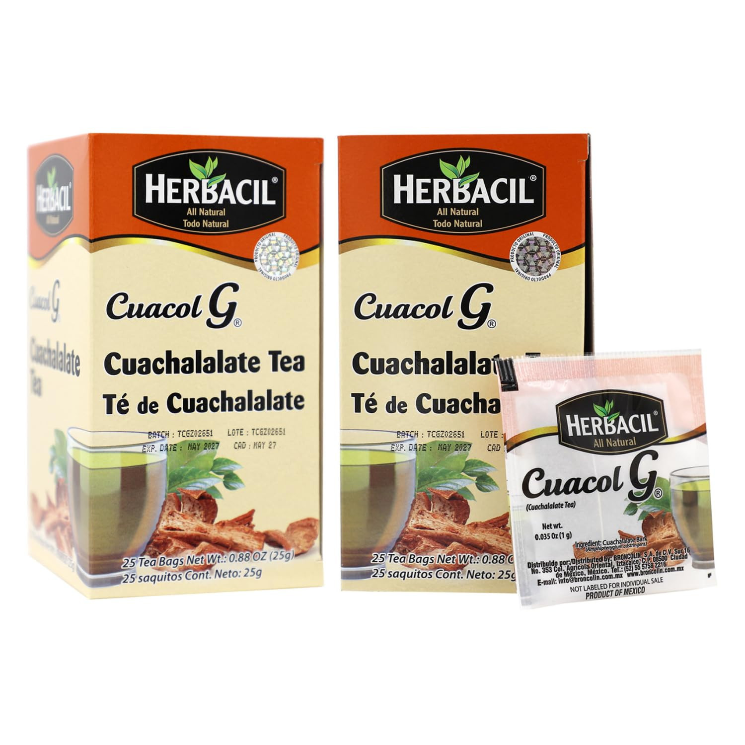 Herbacil Te De Cuachalalate, 2-pack of 25 tea bags per box (50 bags)