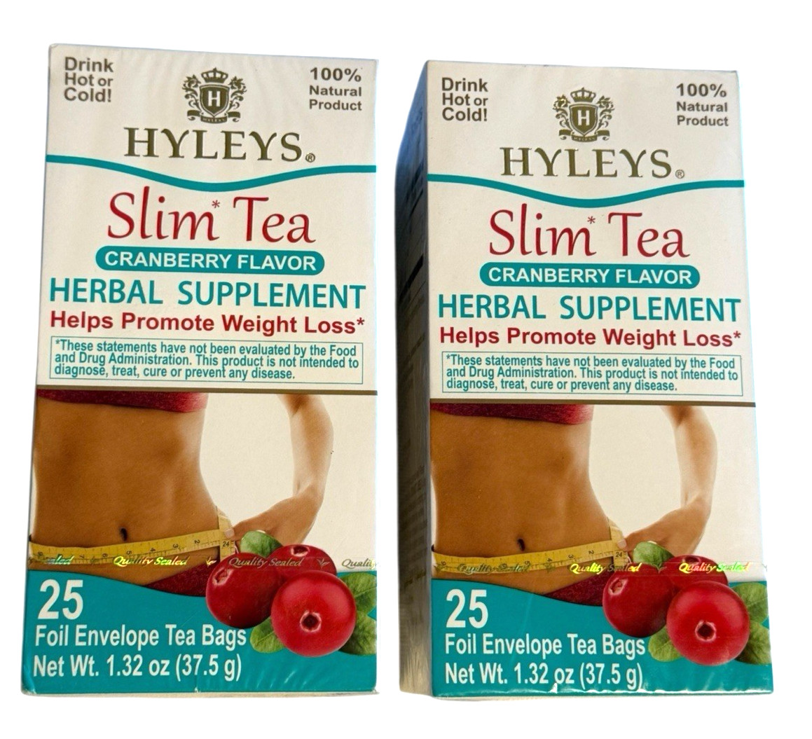 2 Boxes of 25 Hyleys Slim Tea – Cranberry Flavor – 50 Foil Bags – Ex: 10/27