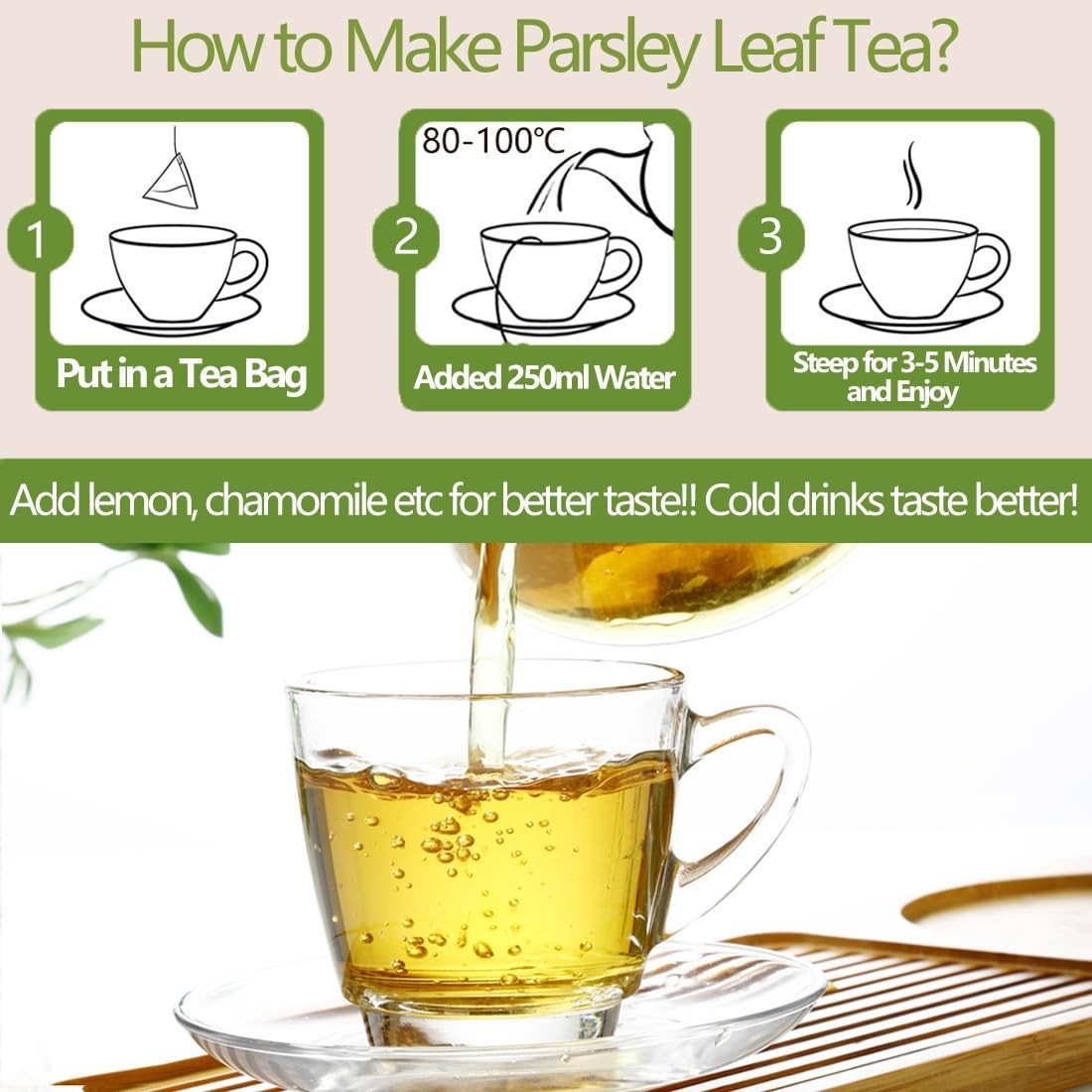 Premium 60 Parsley Tea Bags, Made with 100% Natural Parsley Leaves, Caffeine Fre