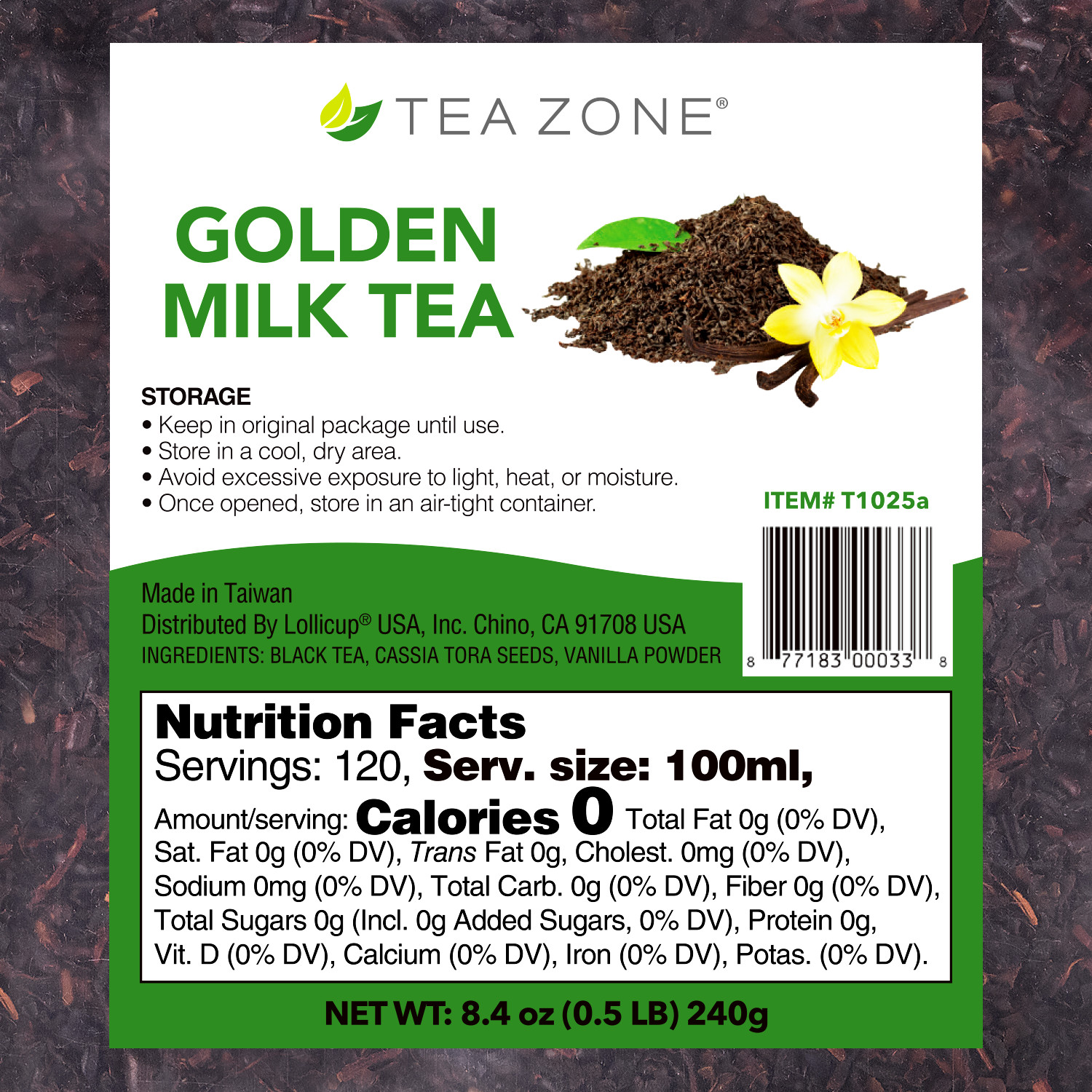 Tea Zone 8.4 oz Golden Milk Tea Blend Loose Leaf Hot and Cold Bubble Latte Tea