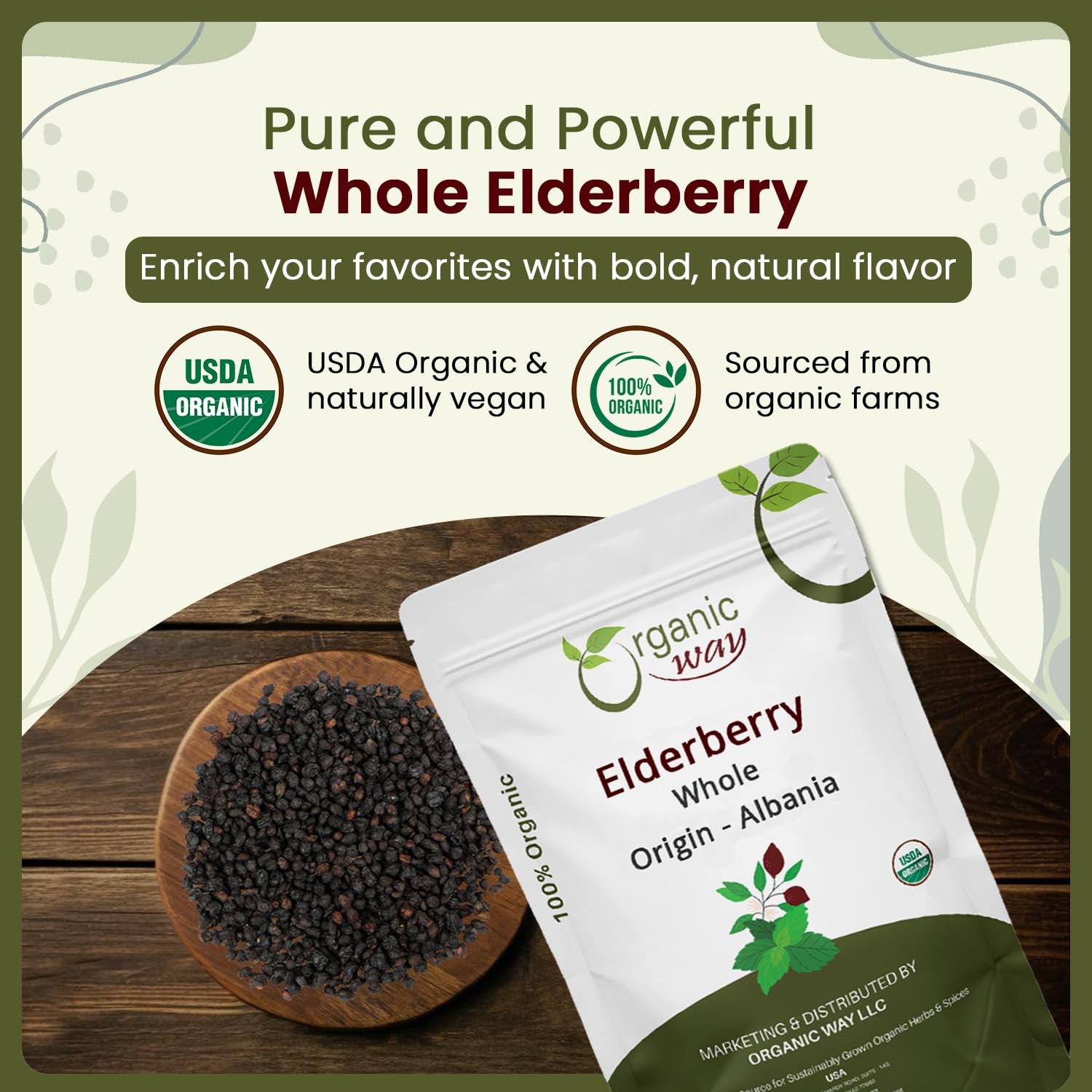 Organic Way Dried Elderberry Whole – Herbal Tea | European 1/2 LBS