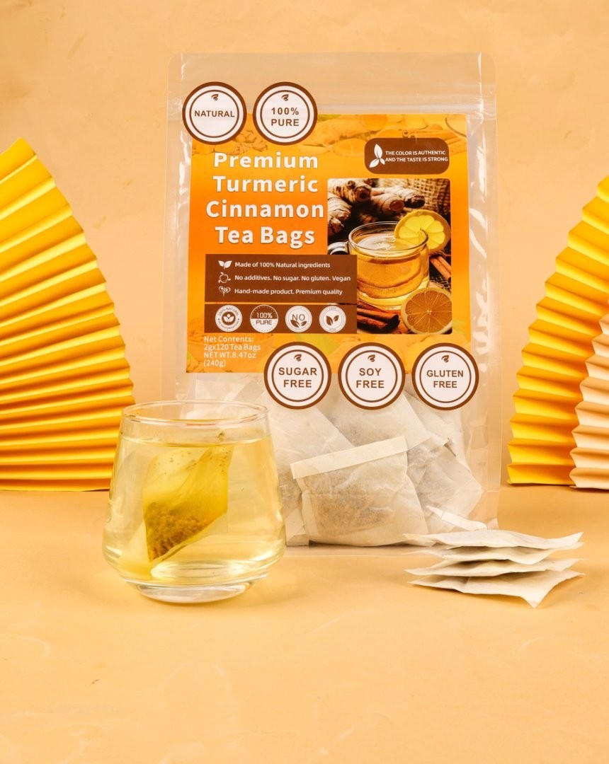 Organic Turmeric, Ginger & Cinnamon – 60 Tea Bags | Plant-Based Pyramid Tea Bag