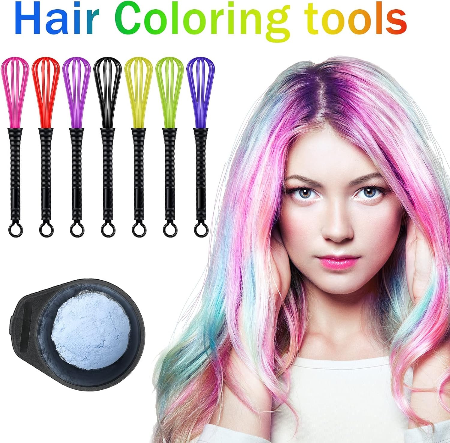 12 Pack Hair Color Whisk green, blue, purple, yellow, pink, black, dark red