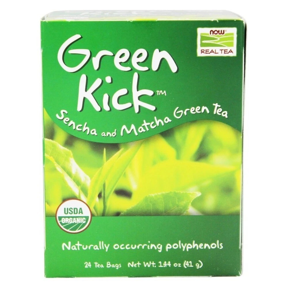 NOW Real Tea Green Kick Sencha & Matcha Green Tea 24 Bags Exp 08/26
