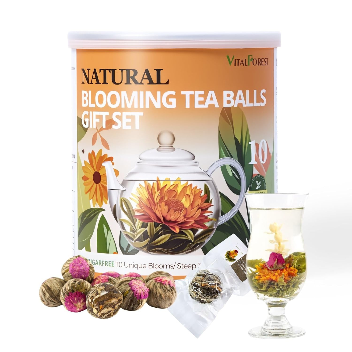 Blooming Tea Gift Set, 10 Unique Varieties Flowering Tea Balls, Individual Pack