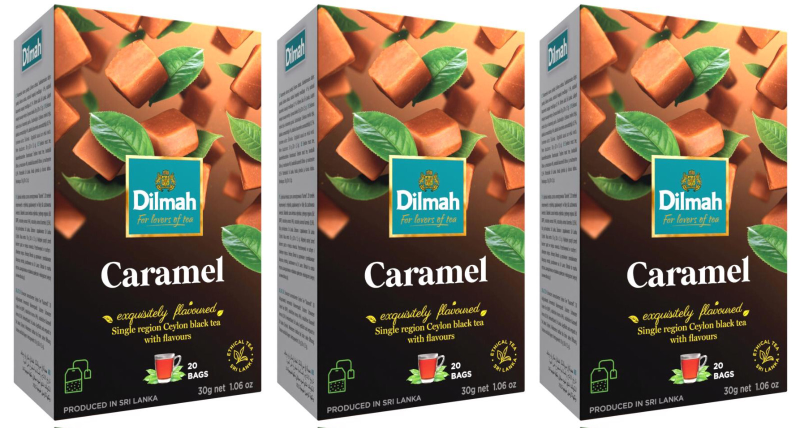 3 DILMAH CARAMEL Flavor Ceylon Black Tea Sri Lanka Origin Boxes 30g 1.05oz